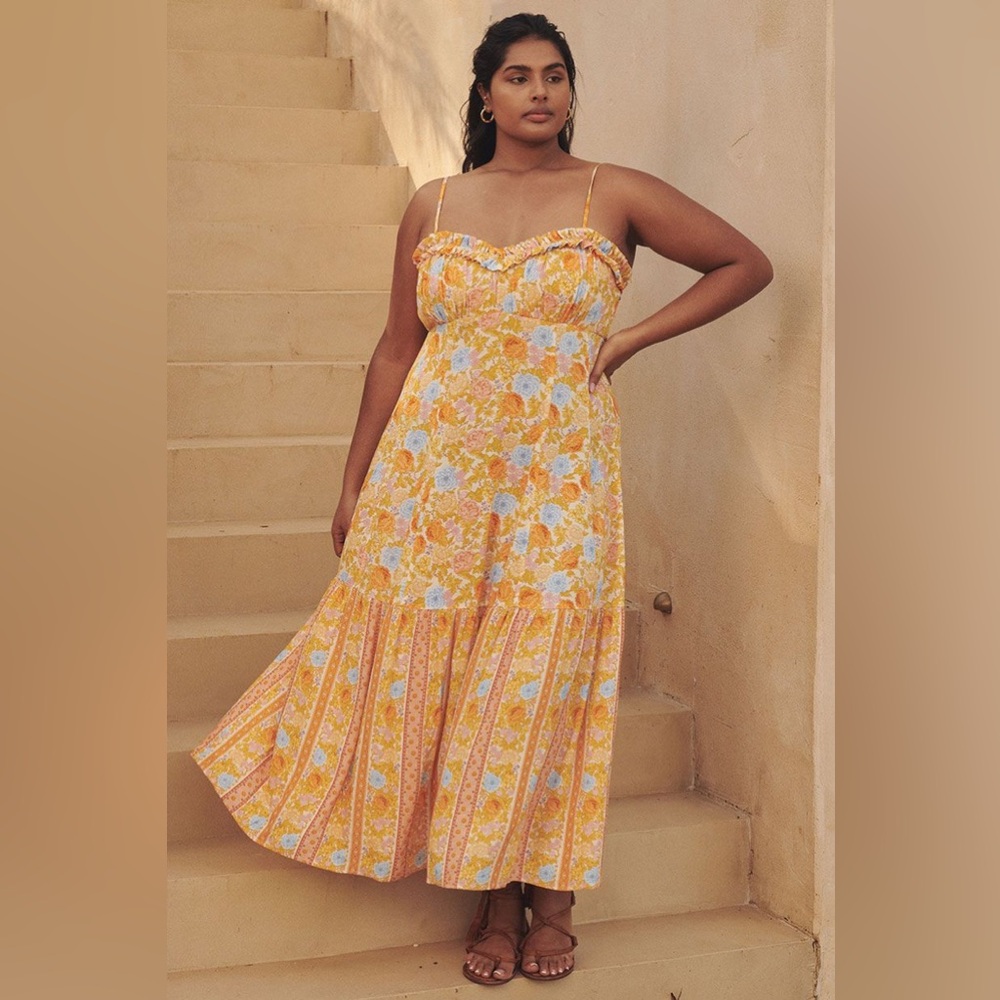 Spell Enchanted Wood Strappy Dress in Dandelion